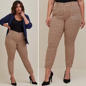 Torrid Houndstooth Jogger Pants Stretch High Rise Fall Brown/Orange Sz 26S
